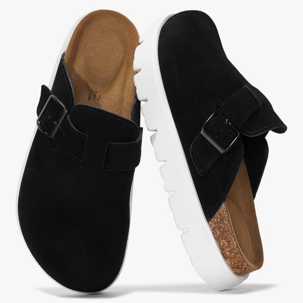 Black Suede Women's Mules Platform Chunky